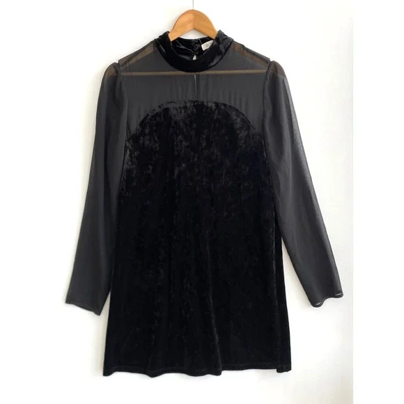 BCBGENERATION Black Velvet & Sheer Illusion Neckline Dress Keyhole Back Size M - Picture 2 of 6